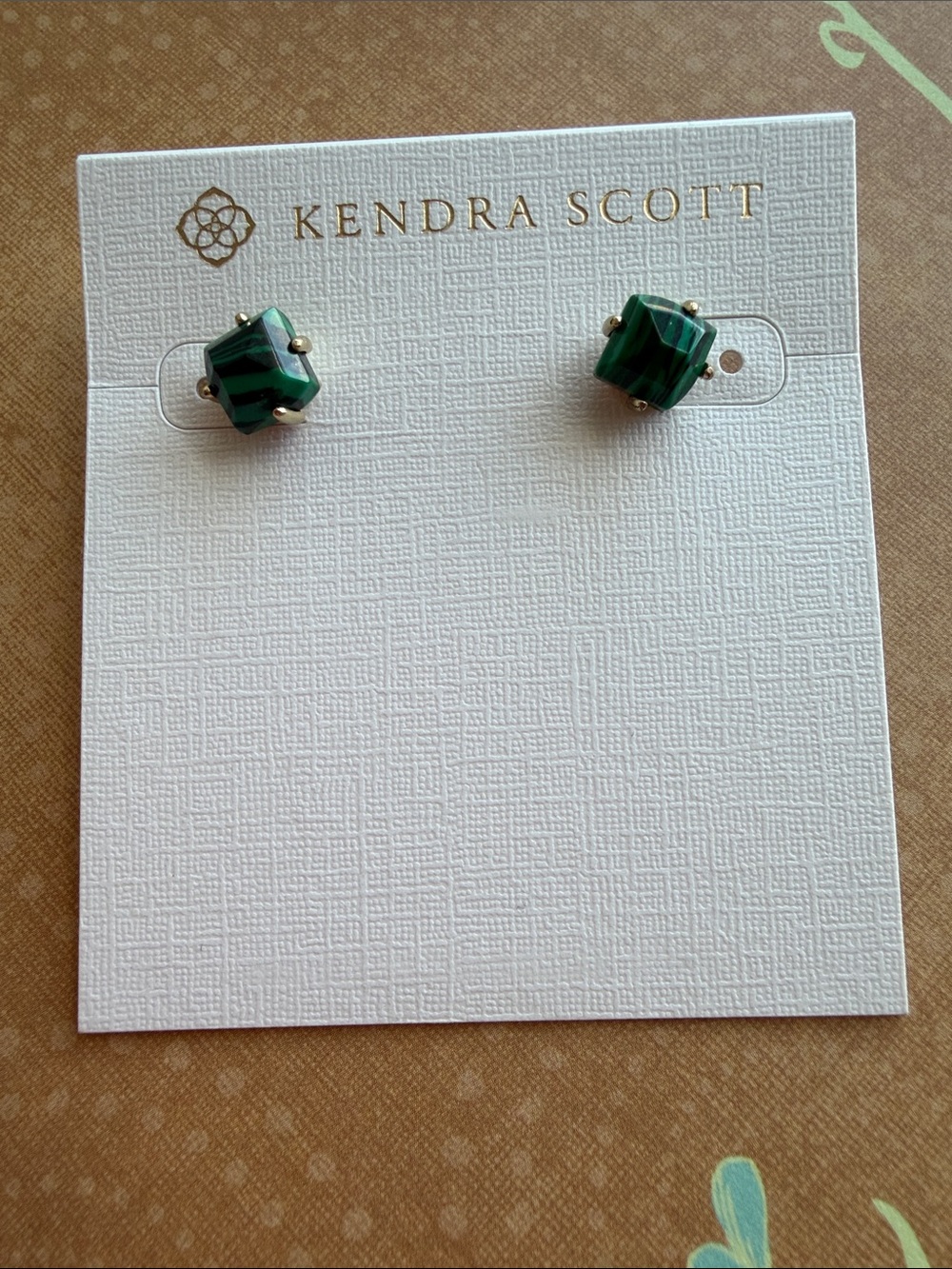 Kendra Scott Green Malachite Striped Hexagon Stud Earrings